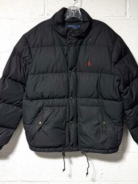 Polo Ralph Lauren Black Down Puffer Jacket Coat Pony Logo Mens Large